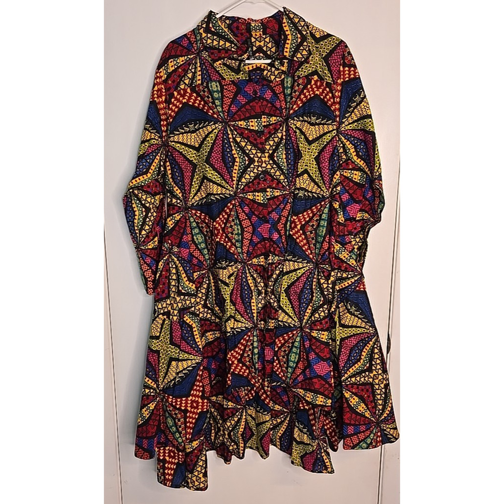 Look At Me Hi Low Dress Womens One Size Colorful Button Up Collar Swing